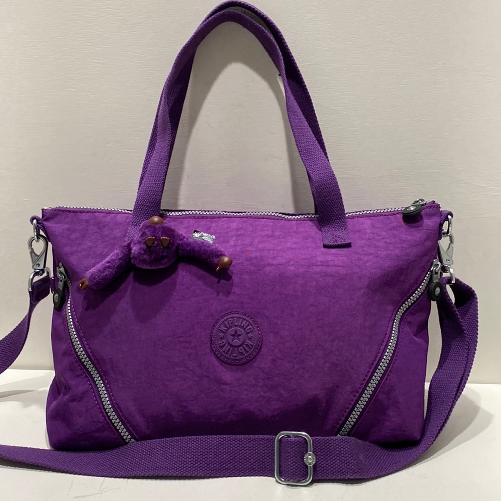 Kipling Purple Nylon Tote/ Crossbody Bag Gem